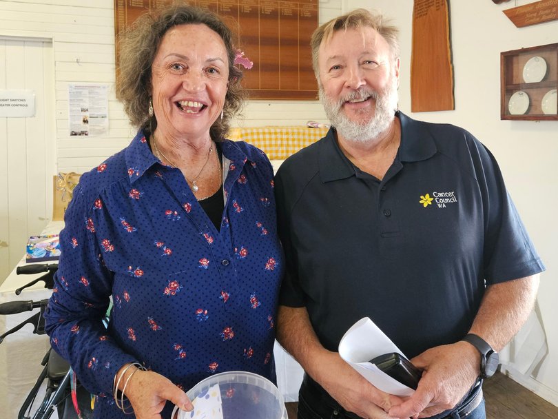  Narrikup Sports and Community Group’s Vicki Smith and Bruce Beamish, of the Cancer Council. 